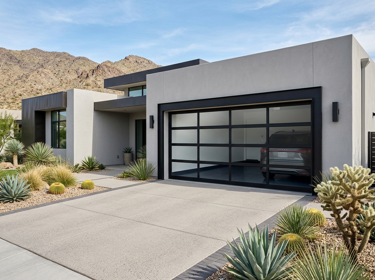 Puerta contemporánea de aluminio negro y vidrio templado Línea Avante Glass
